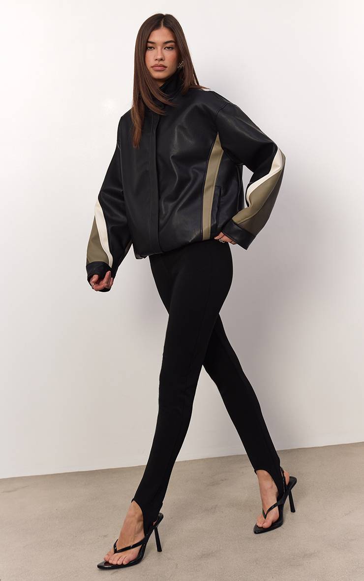 Noir Legging Côtelé Sculpté Avec Détail Étrier