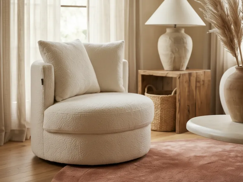 Draaifauteuil DALBY Bouclé Wit
