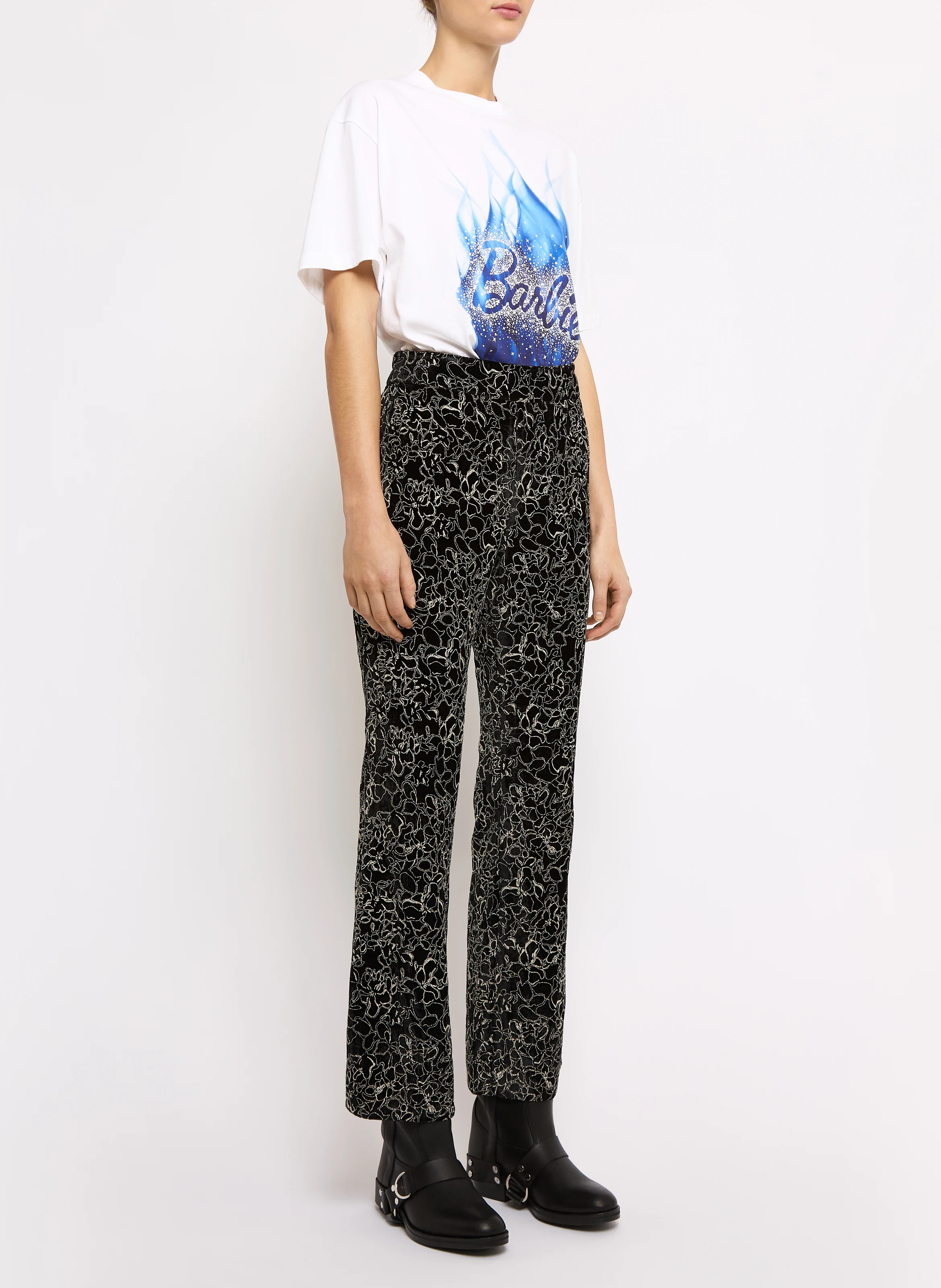 WASSON - Pantalon droit en velours brodé | Noir
