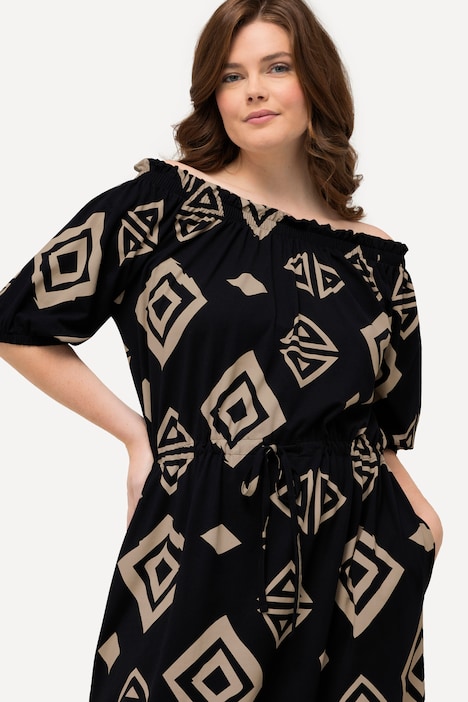 Maxikleid, Carmen-Ausschnitt, Halbarm , Biobaumwolle
