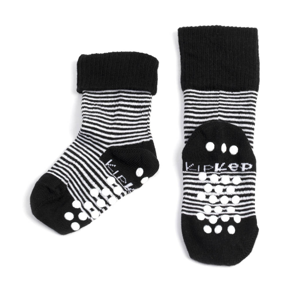Blijf-Sokjes met anti-slip nopjes 18-24 mnd Black Stripes