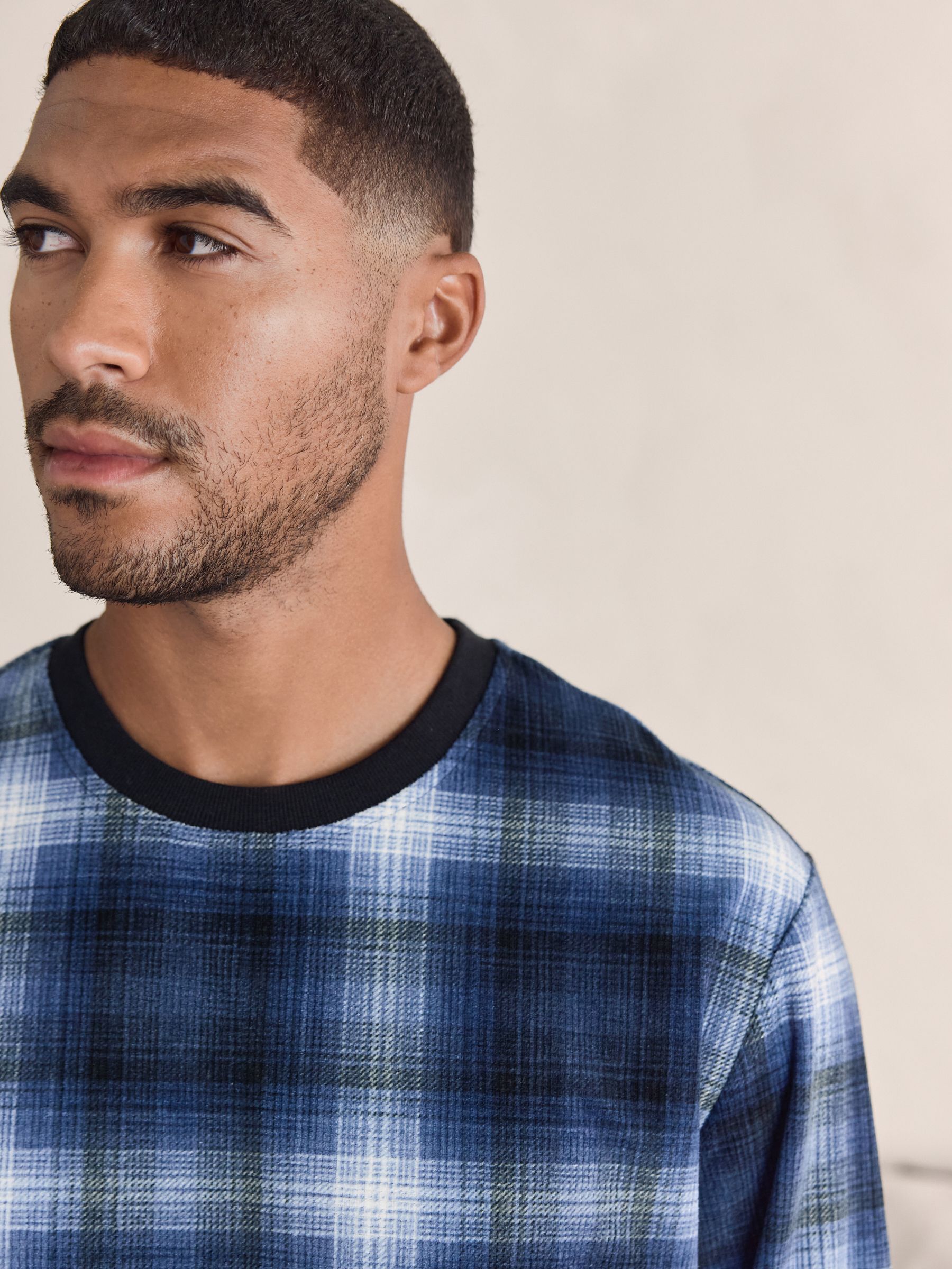 Marineblauw geruit - Motionflex - Behaaglijke pyjama met lange mouwen en boorden