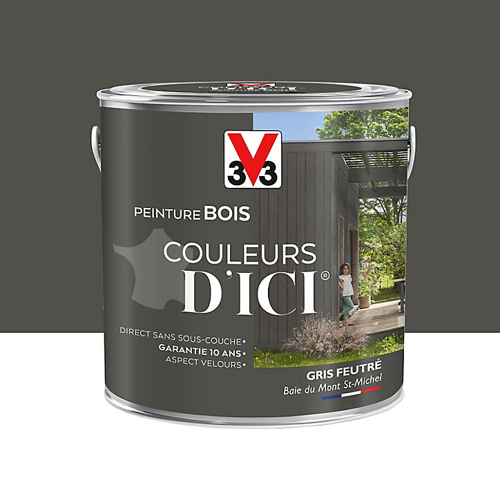 Peinture extérieure bois Couleurs d'ici gris feutré Velours V33 2L