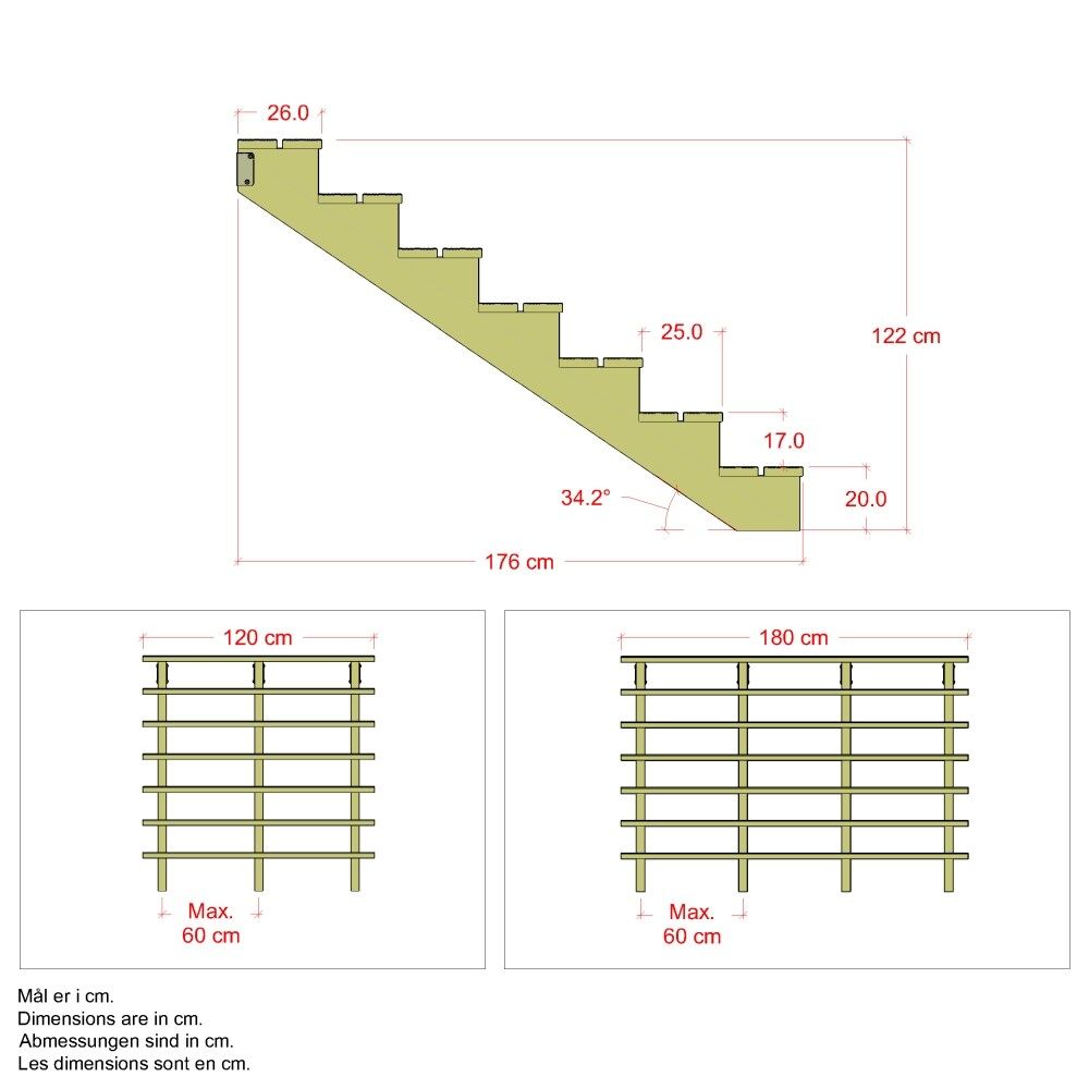 TERRASSETRAPP PLUS 7-STEG 34,2° TRYKKIMPREGNERT 176X122X120CM