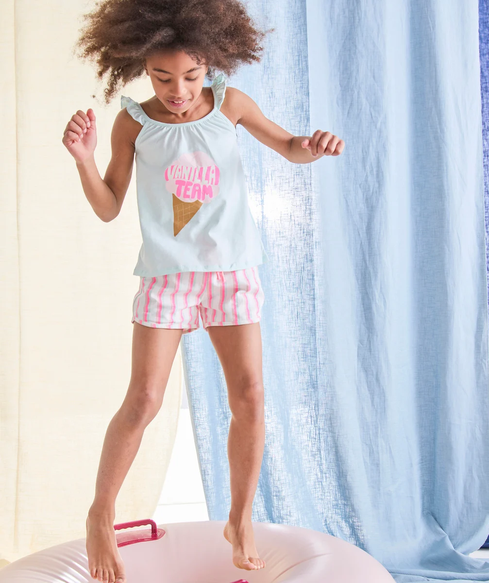 pyjama fille en coton bio bleu rose et marron thème glace