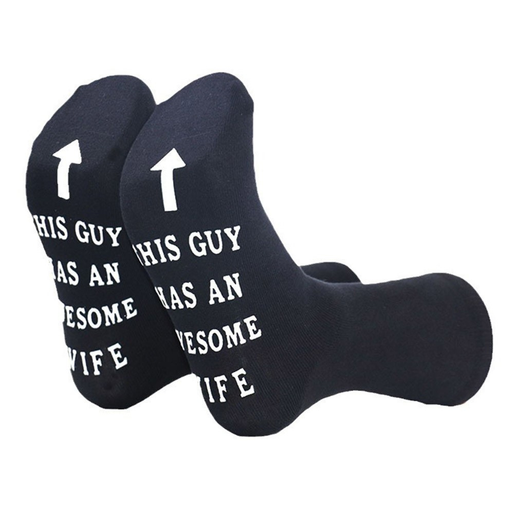 (1 Paar) Baumwoll Herren Socken Fashion Strümpfe Füsslinge mit Spruch (One Size) - Schwarz