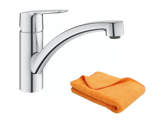 Robinet de cuisine monocommande bec bas GROHE Start 2021 + microfibre