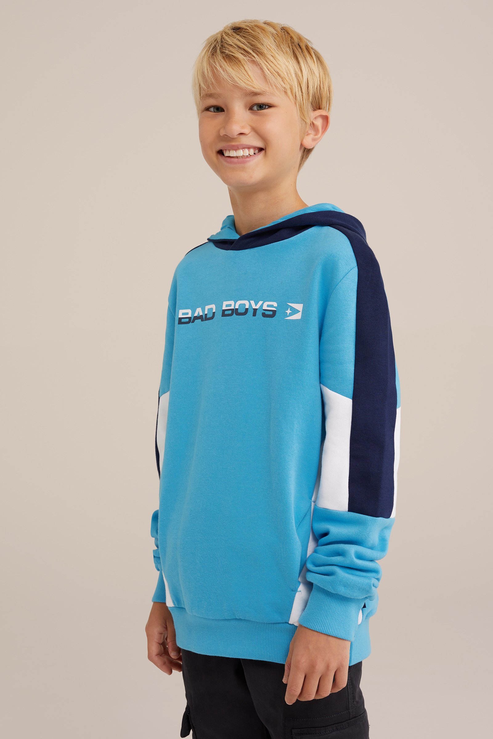 Jongens hoodie met colourblock Bad Boys Lichtblauw