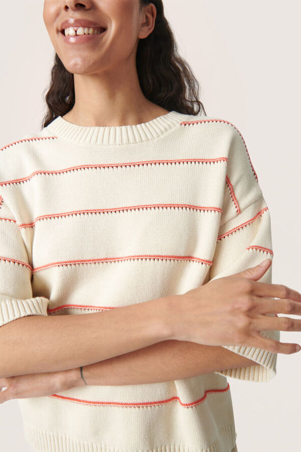 Soaked in Luxury SLRava Romy Pullover White and hot coral stripe