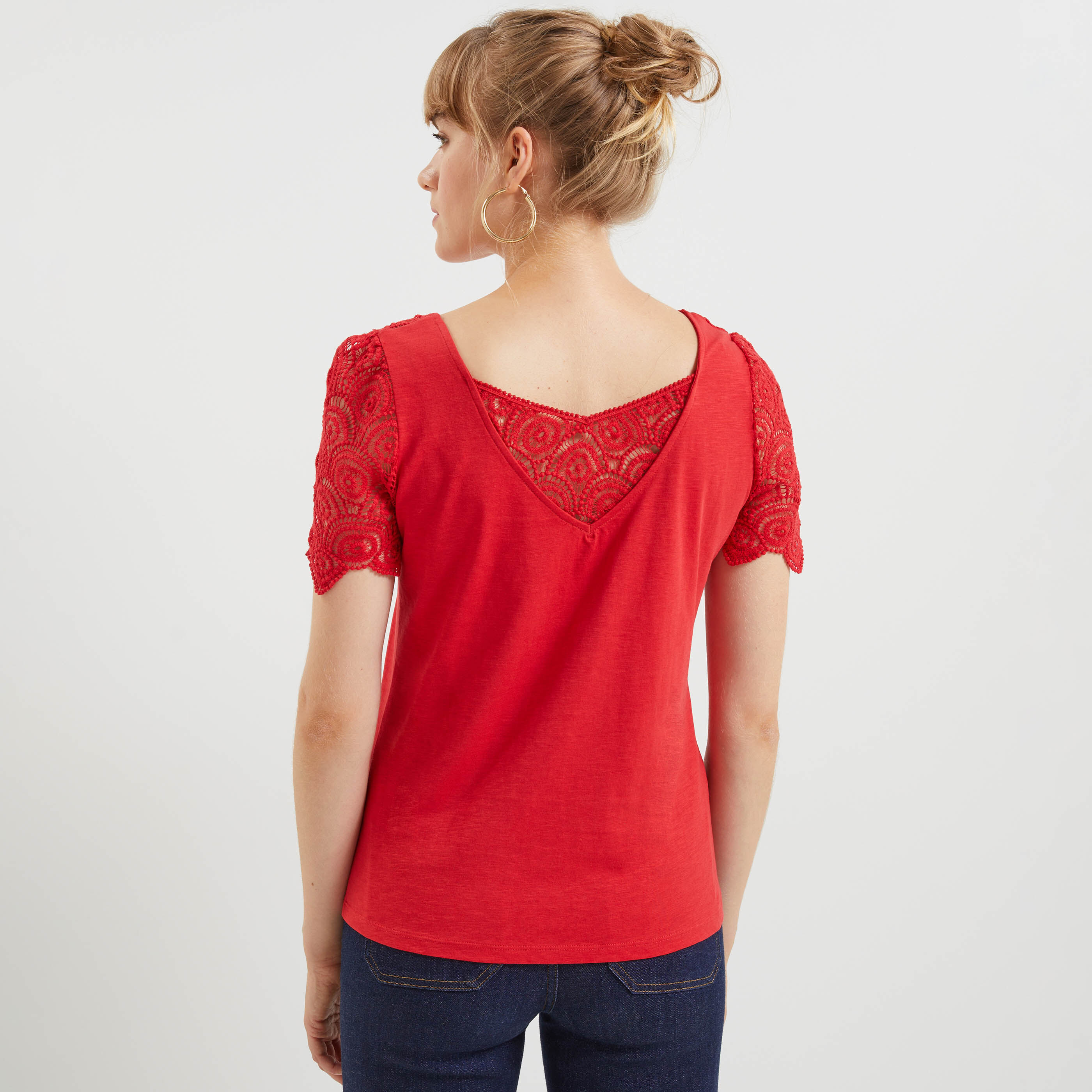 Tshirt guipure femme - ROUGE