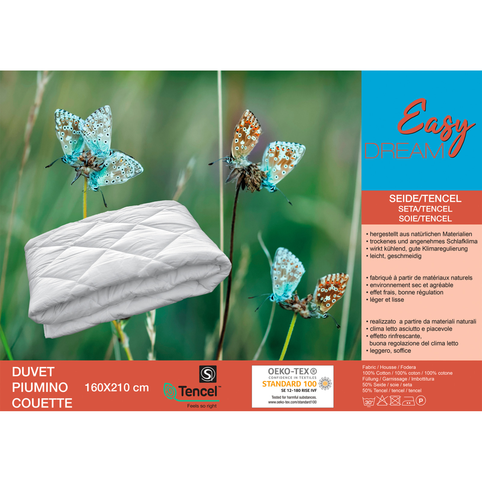 Duvet 160x210cm Seide Tencel BW 450g