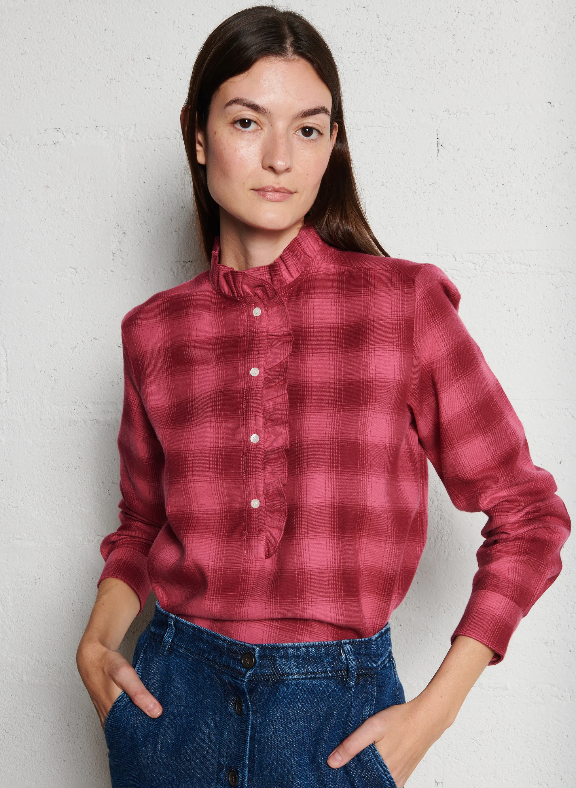 CARMEN - Blouse droite à carreaux en coton | Rose