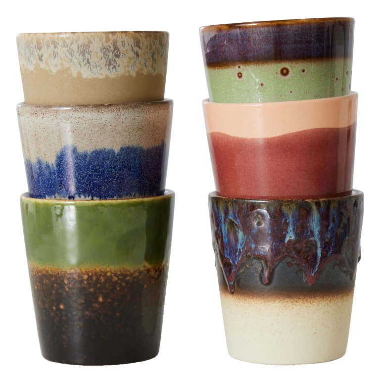 HKliving 70's Ceramic koffiemok set van 6 grounding