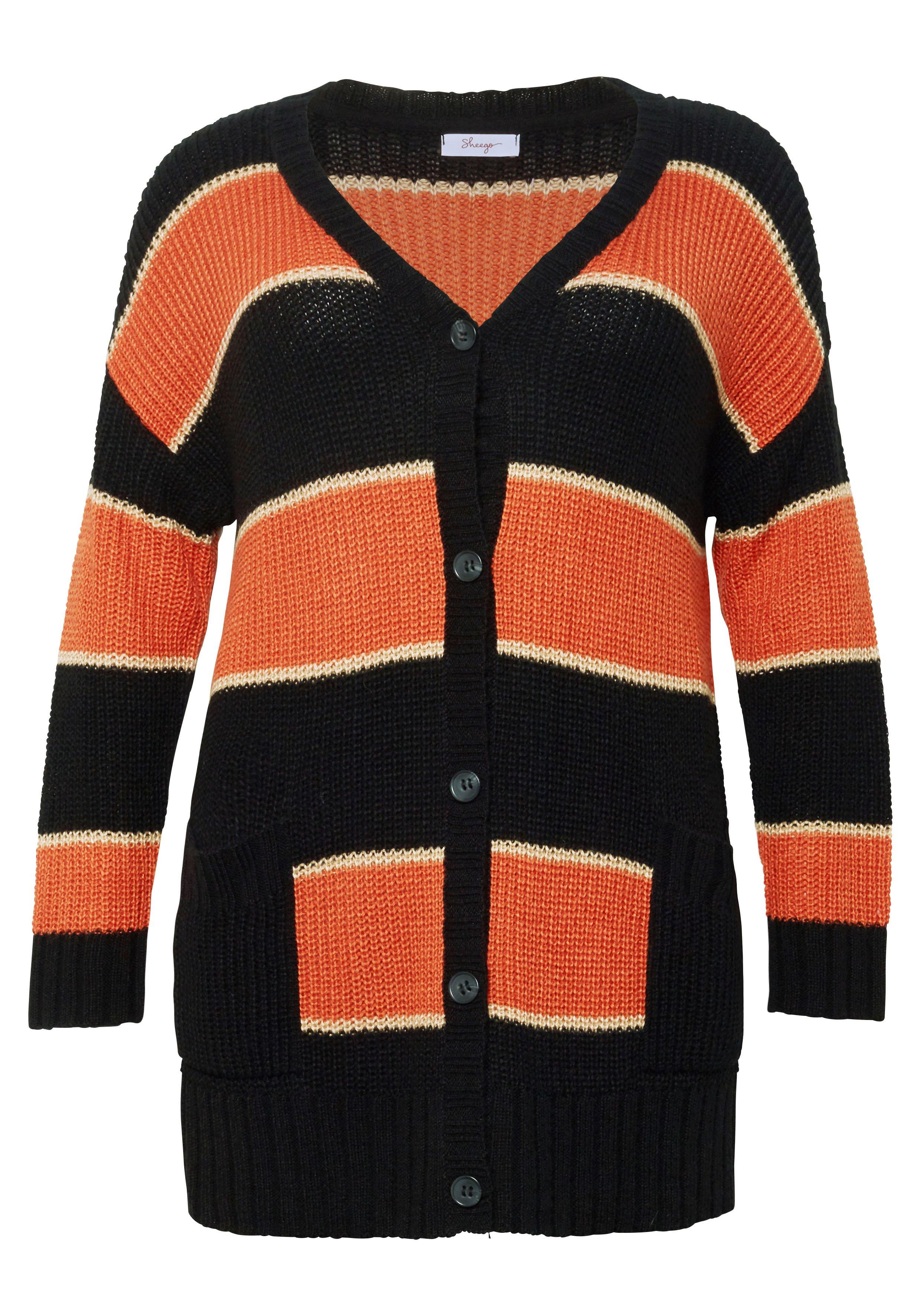 Strickjacke mit Blockstreifen, in Perlfang-Struktur