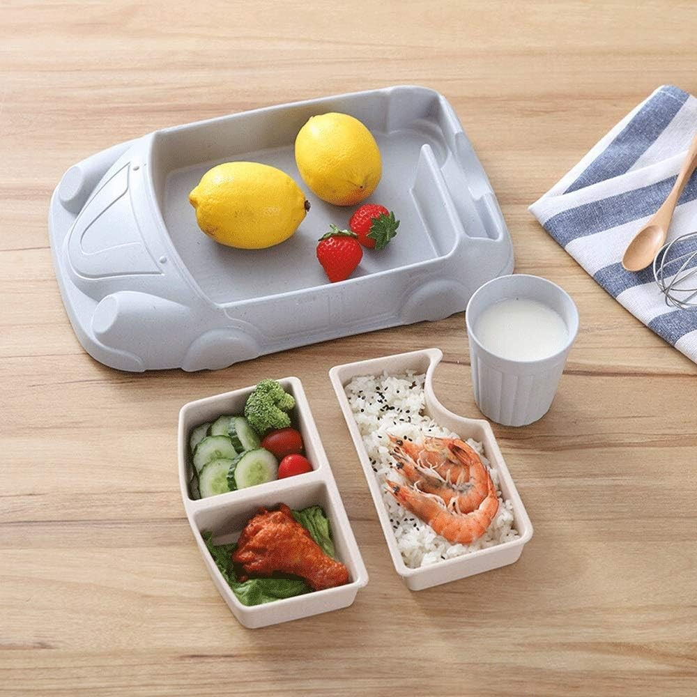 (30x19cm) Kinder Lern Teller Kreatives Auto Geschirr mit Separierten Schälchen   Trink Becher - Rosa