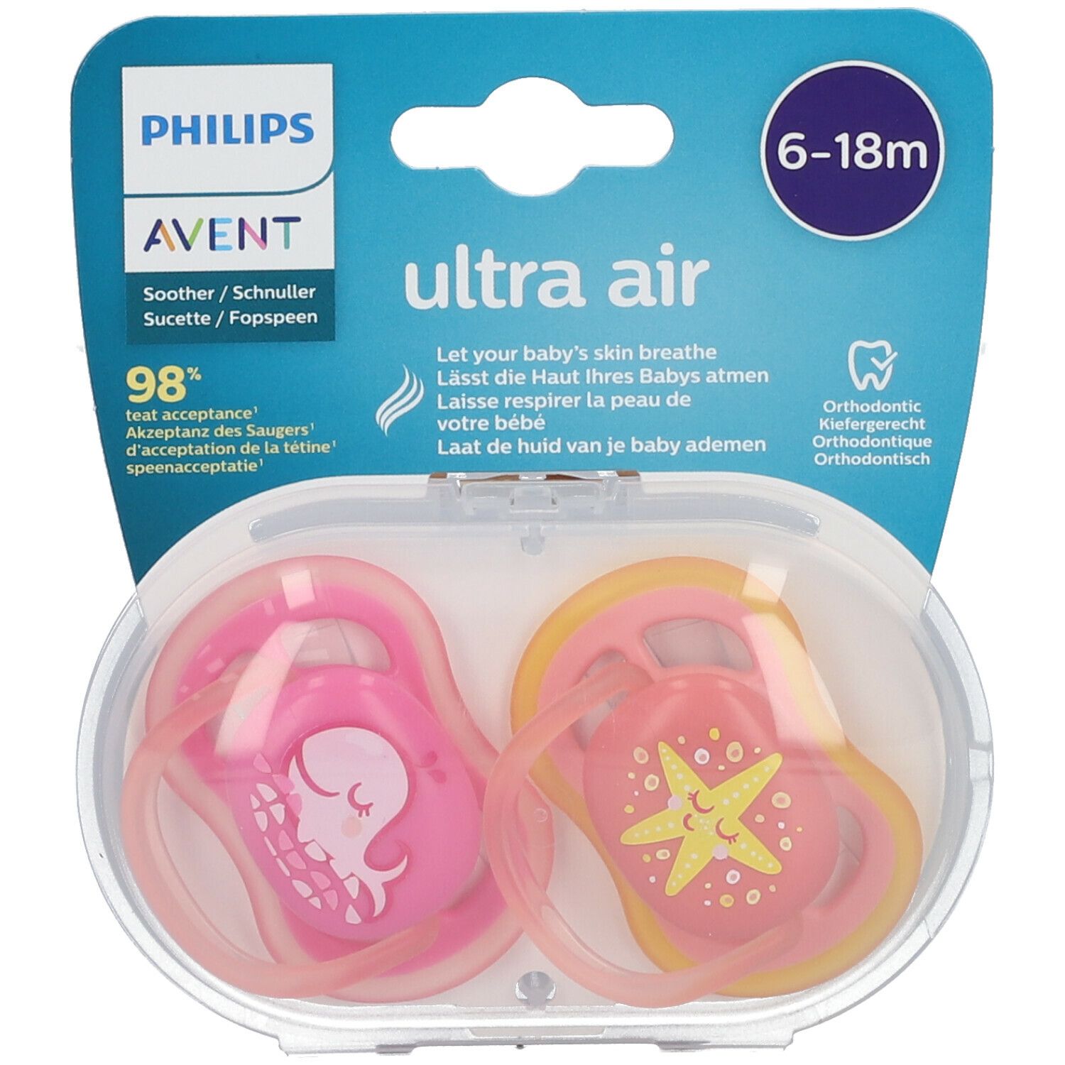 PHILIPS Avent Ultra Air Schnuller 6-18 Monate, Wal/ Seestern