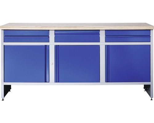 Industriële werkbank B 3.1, 1770 x 880 x 700 mm, 3 deuren, 5 laden, grijs/blauw