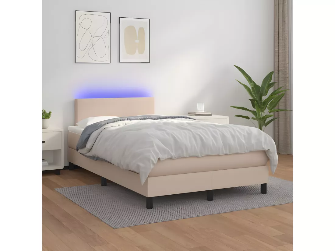 Sommier tapissier matelas LED Cappuccino 120x200 cm Similicuir