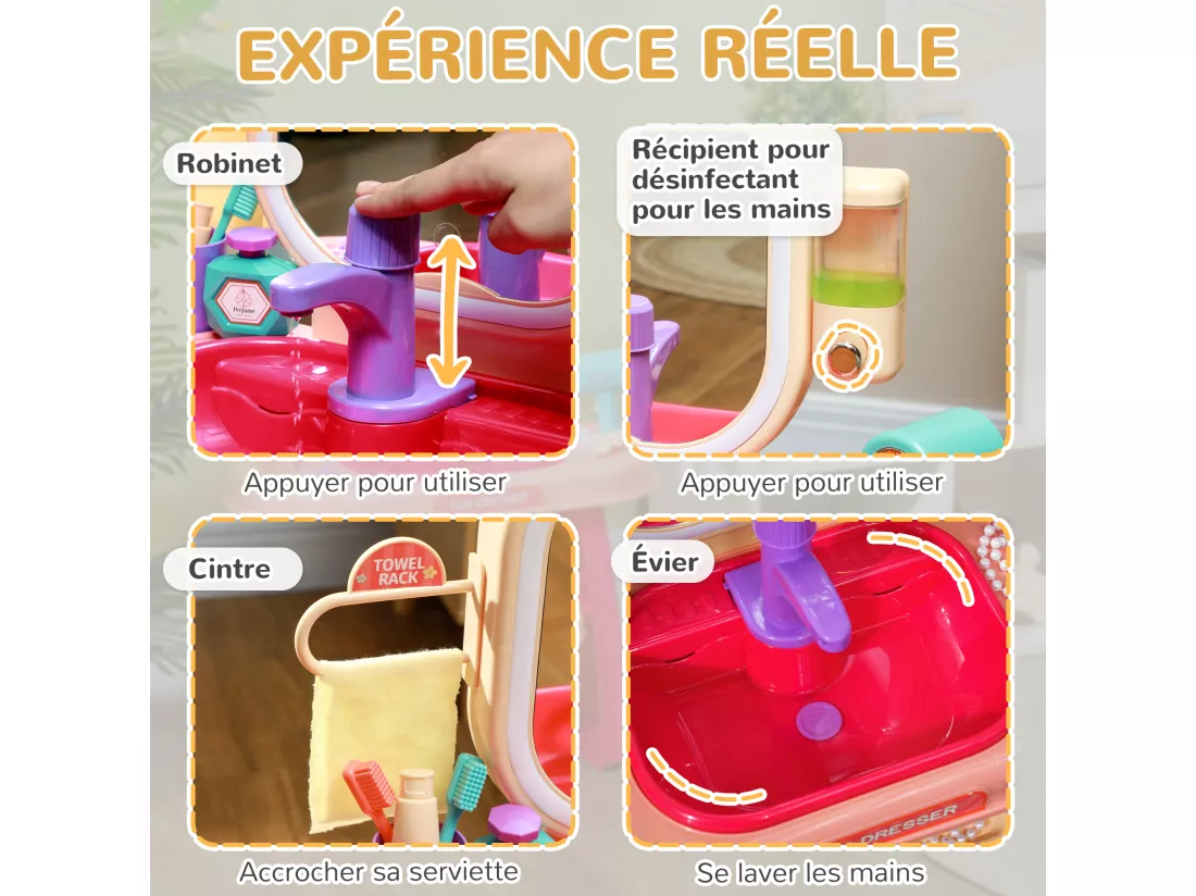 Coiffeuse enfant style néo-rétro - nombreux accessoires - effets lumineux sonores - beige rose