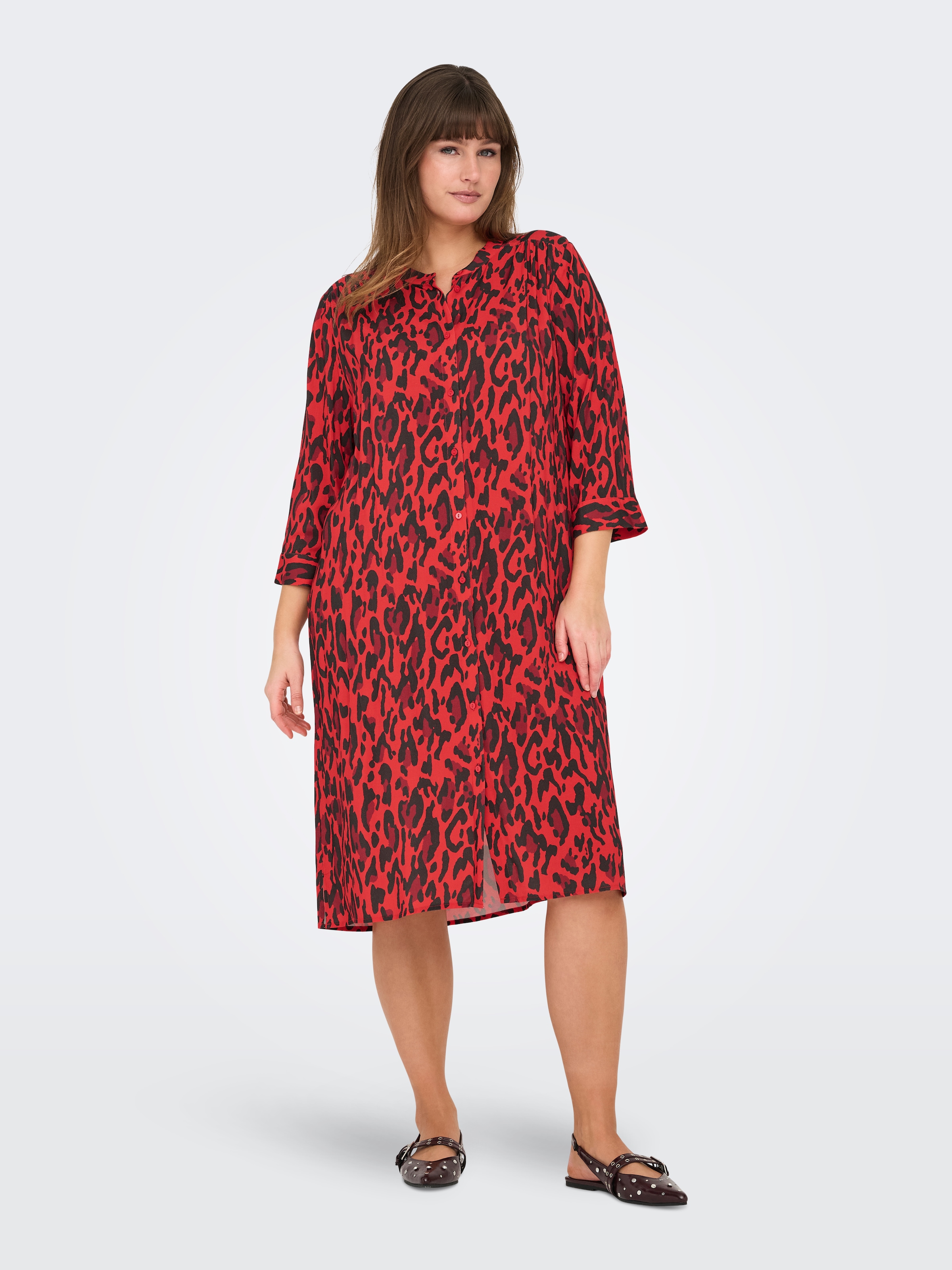 ONLY CARMAKOMA Blusenkleid »CARHARMONY LIFE 3/4 BLK DRESS AOP BS« Sommerkleid
