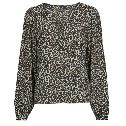 Vero Moda - VNMNAJA LS V NECK PLEAT SHIRT - Beige