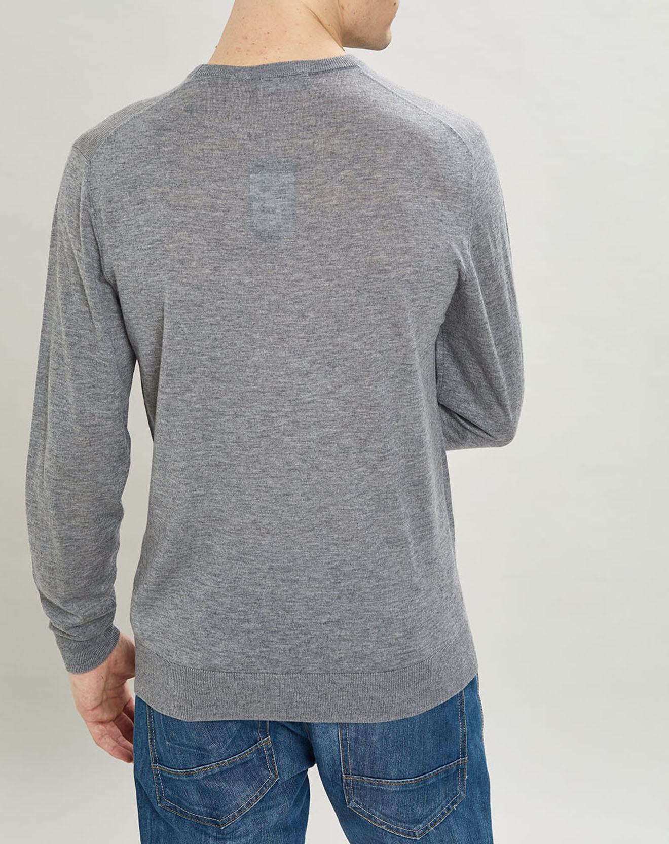 Hackett London Pull en Laine, Soie & Cachemire col rond gris