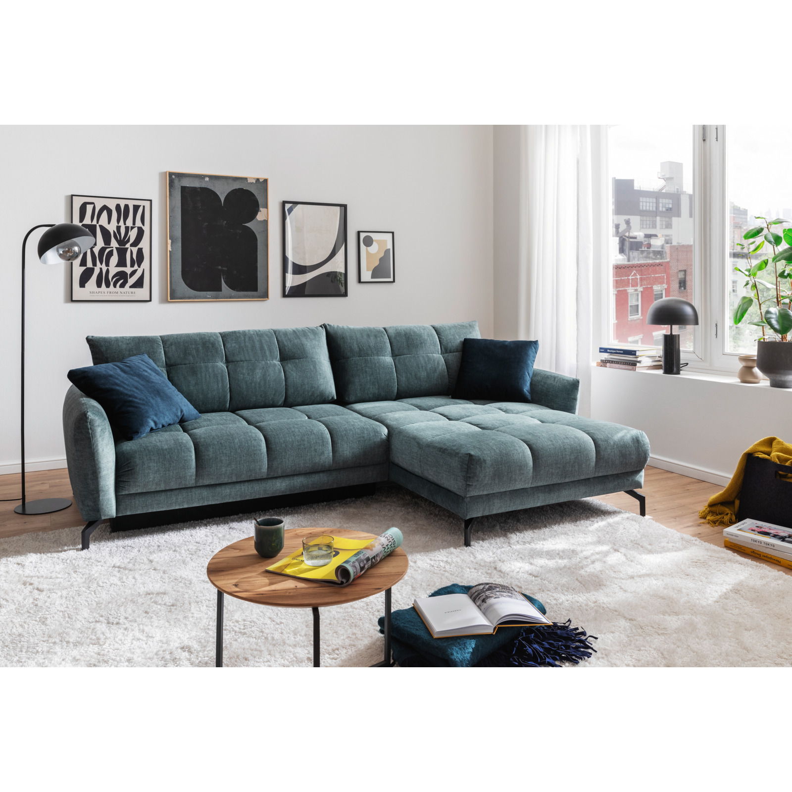 Ecksofa Freya Stoff petrol, Recamière rechts