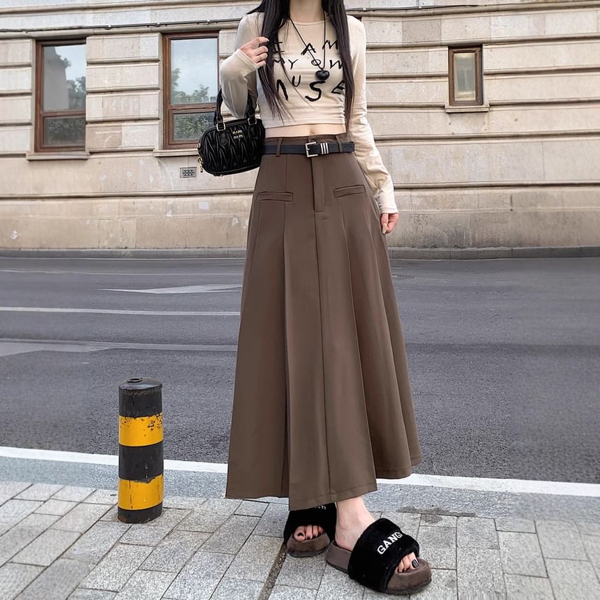 Kenning - Hoge taille geplooide maxi A-lijn rok
