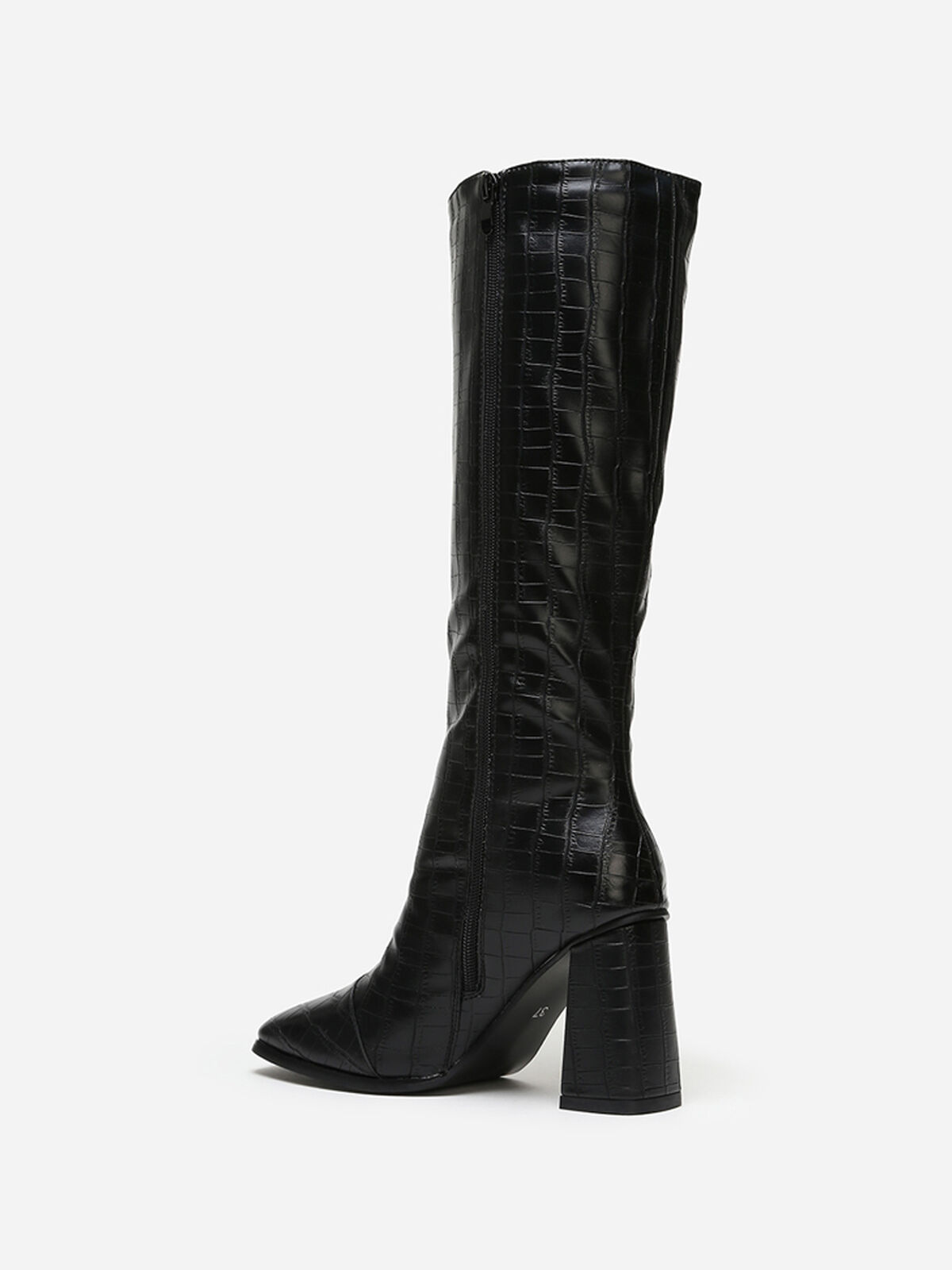 Bottes effet croco à bout carré- Noir