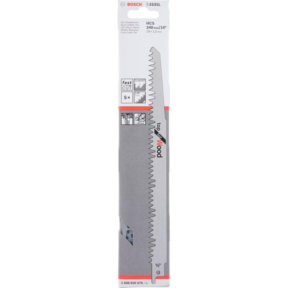 BAJONETTSAGKLINGE BOSCH S 1531 L TOP FOR WOOD 240 MM 5 STK
