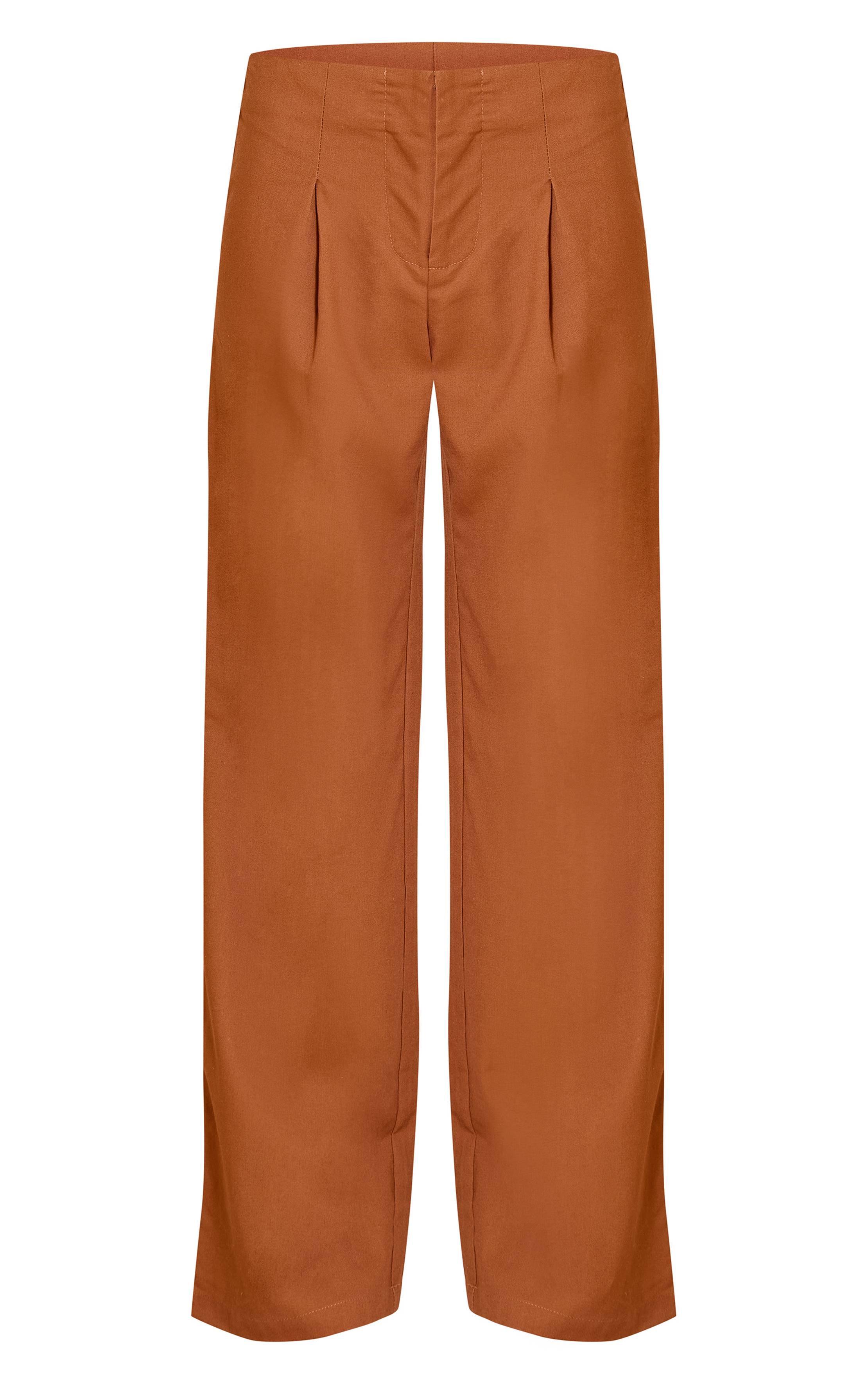 Chesnut Pantalon Droit Taille Mi-haute En Tissu Tissé