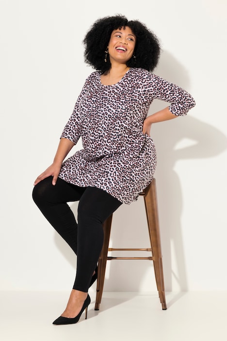 Longshirt, Leomuster, A-Linie, Rundhals, 3/4-Arm