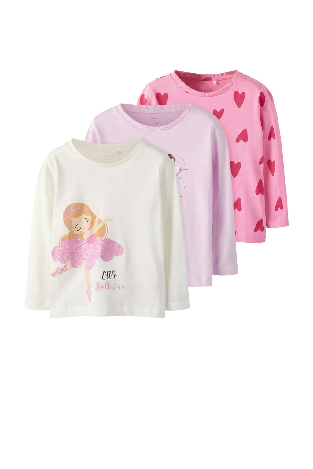 NAME IT MINI longsleeve NMFNIA - set van 3 roze/lichtroze/wit