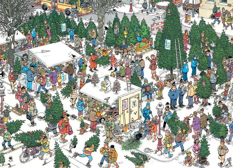 Jumbo - Jan van Haasteren - Legpuzzel - 68 x 49 cm - 1000 stukjes - Intratuin Kerstbomenmarkt