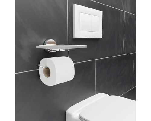 REIKA SAKU toiletrolhouder met plankje, chromen afwerking