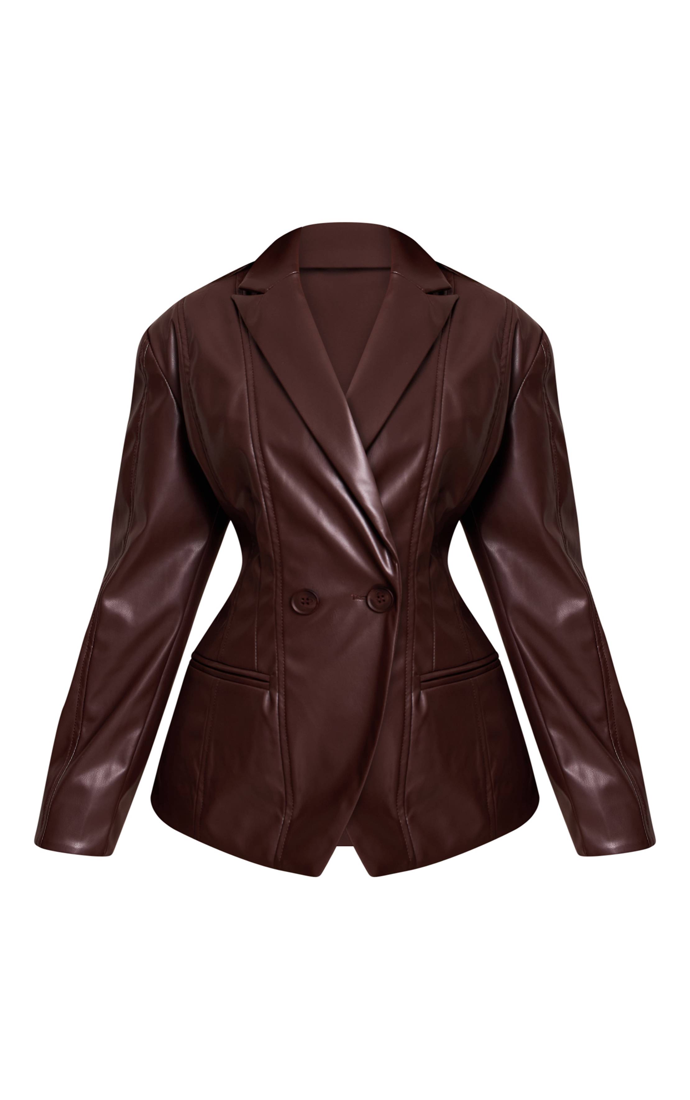 Chocolat Blazer Petite En Synthétiquecuir Chocolat À Détails De Panneaux