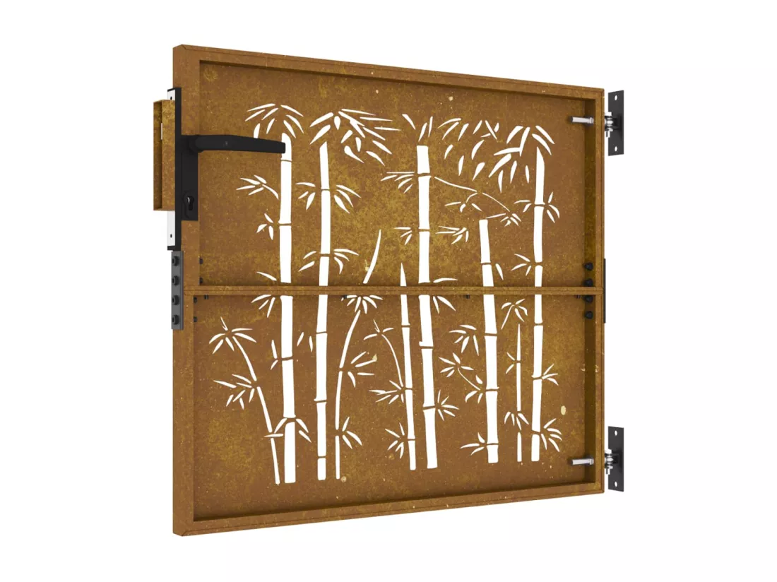 Portail de jardin 85x100 cm acier corten design de bambou