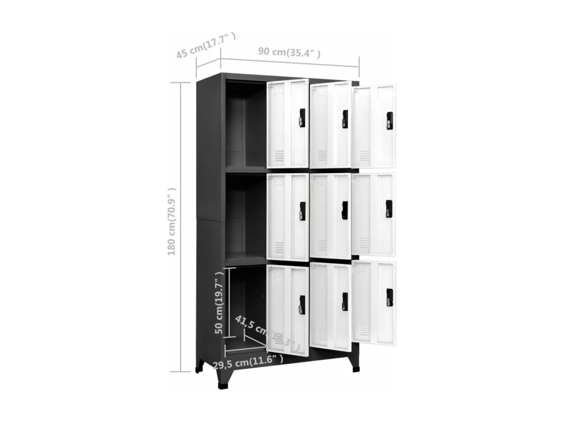 Armoire à casiers Anthracite et blanc 90x45x180 cm Acier