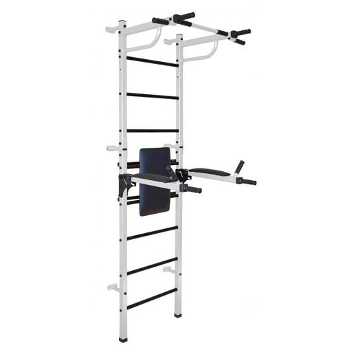 Barra fixa de parede com encosto, barras paralelas e ponto de partida para o exercício Dominate Bar.