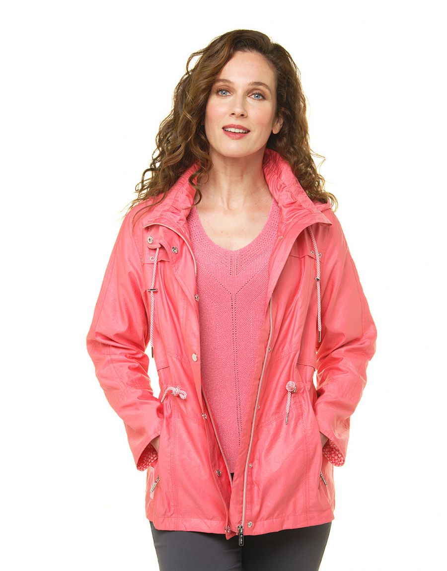 Parka courte rouge corail