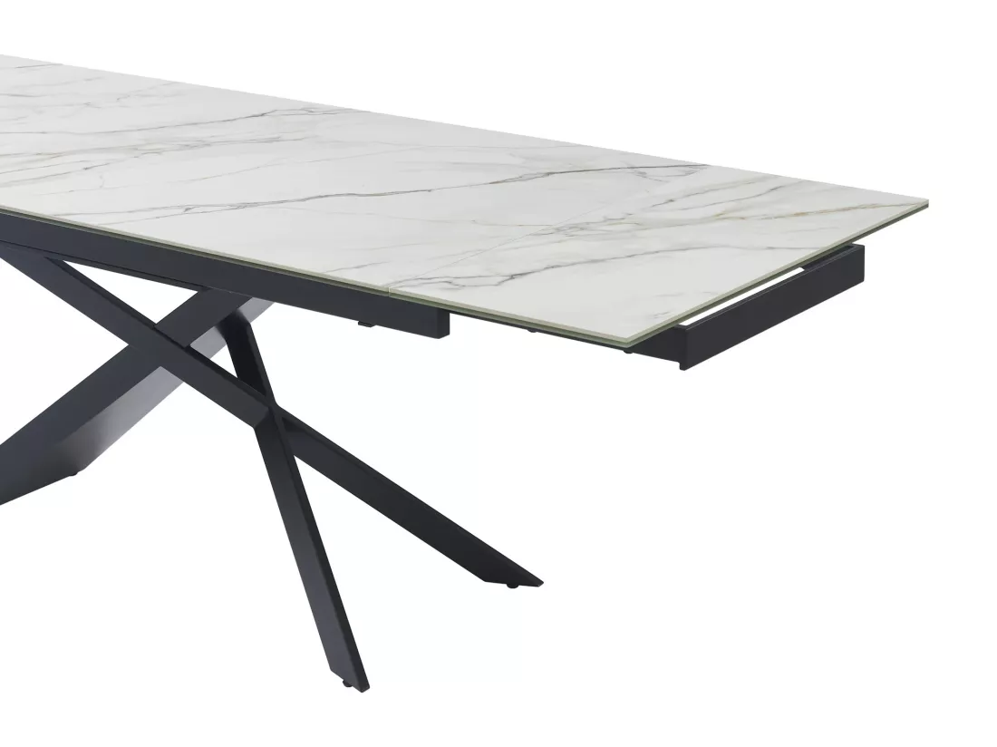 Table à manger extensible 6 à 10 personnes en céramique, verre trempé et métal - Effet marbre blanc et Noir - LUMIEL de Maison Céphy