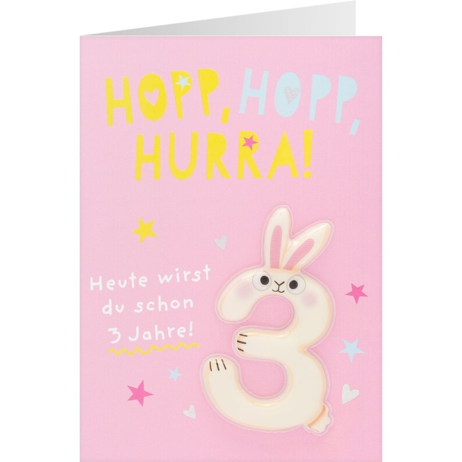 Geburtstagskarte - Hopp, Hopp, Hurra! - Heute wirst du schon 3 Jahre!