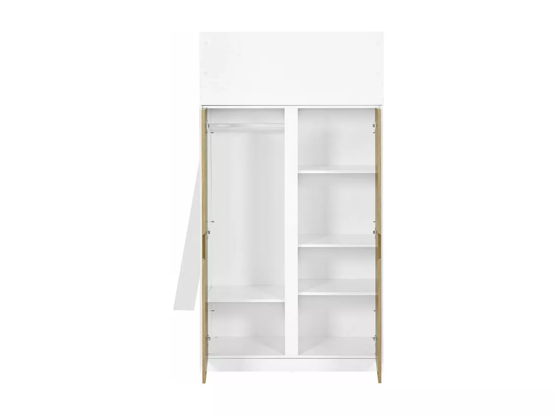 Pack lit mezzanine avec matelas 90x190 cm panneaux de fibres blanc et bois MEMPHIS
