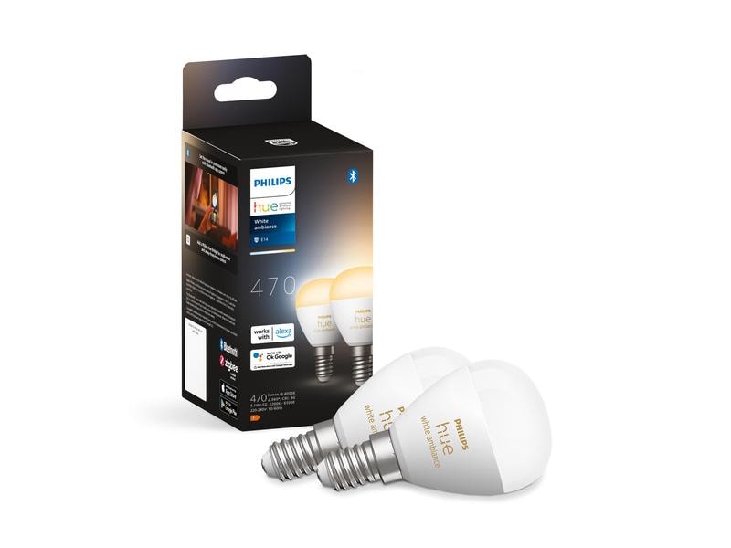Philips Hue White Ambiance E14 Luster Tropfen 2er Set 2 x 4 Smartes Hue E14-Leuchtmittel