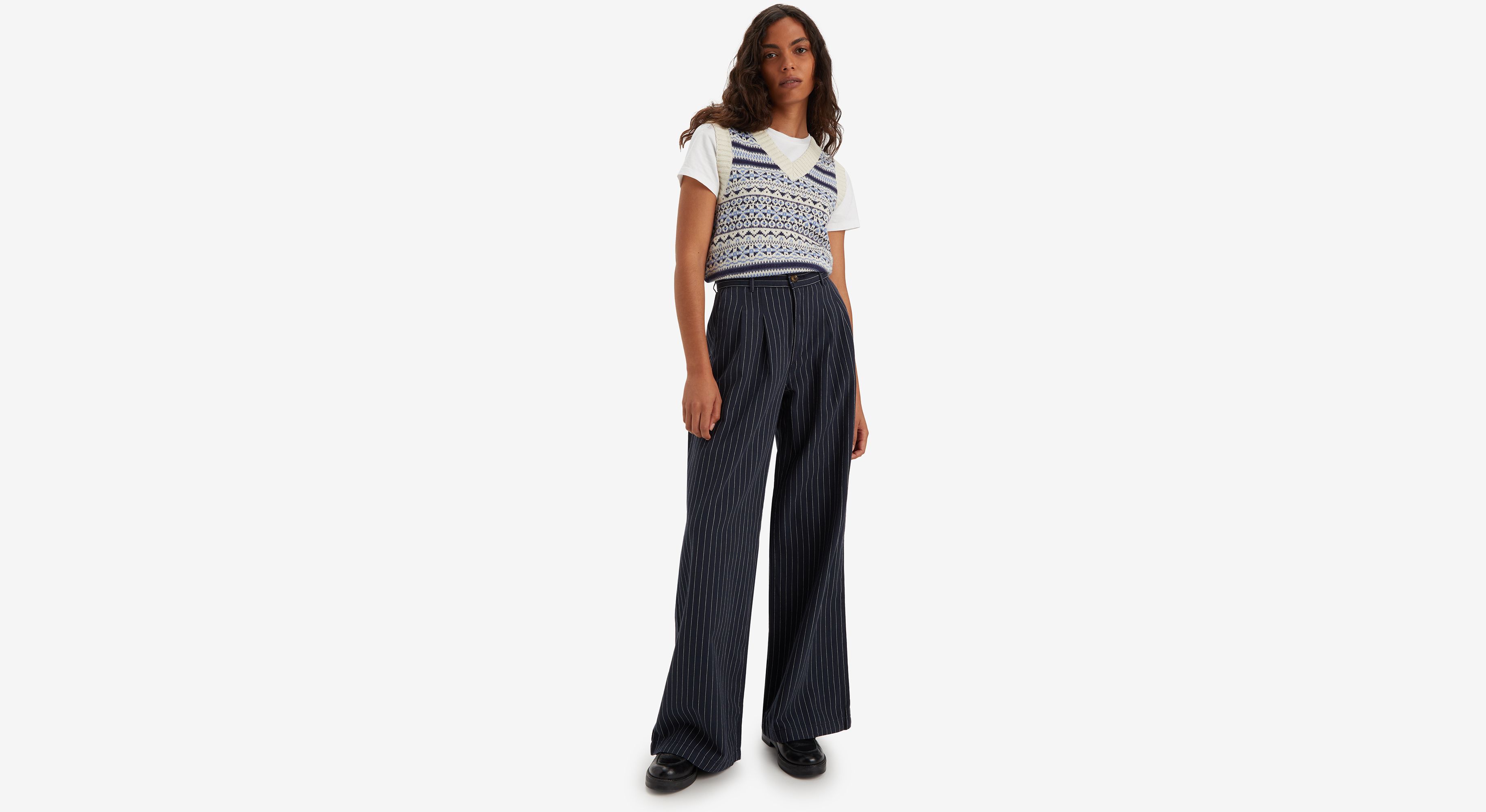 Pantalon à pinces Wide Leg - Lois Stripe - Bleu