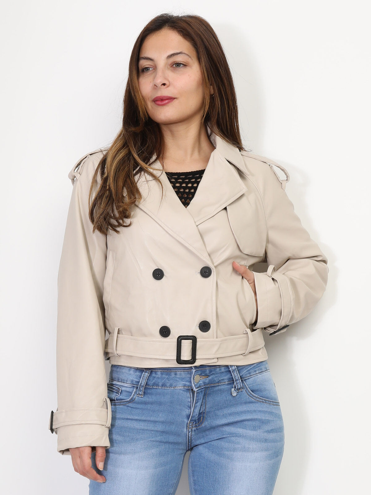 Blouson style trench en simili- Beige