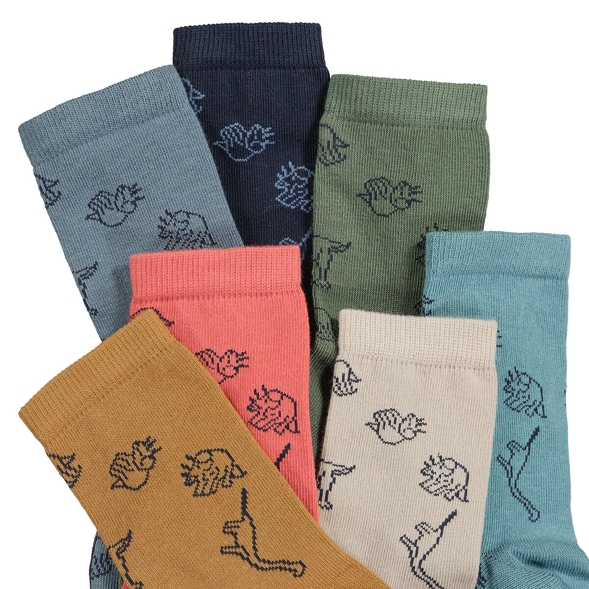COLEÇÃO LA REDOUTE<br>Conjunto de 7 pares de meias, dinossauro
