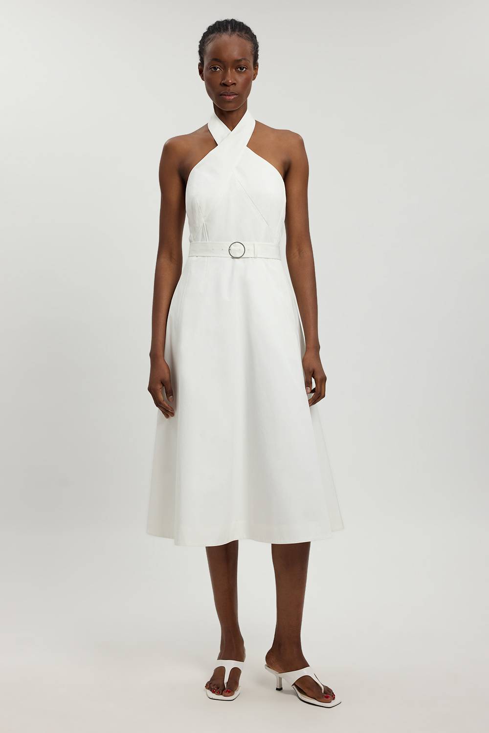 KarenMillen Robe Midi Crayon Cintrée En Satin De Coton Avec Ceinture Petite