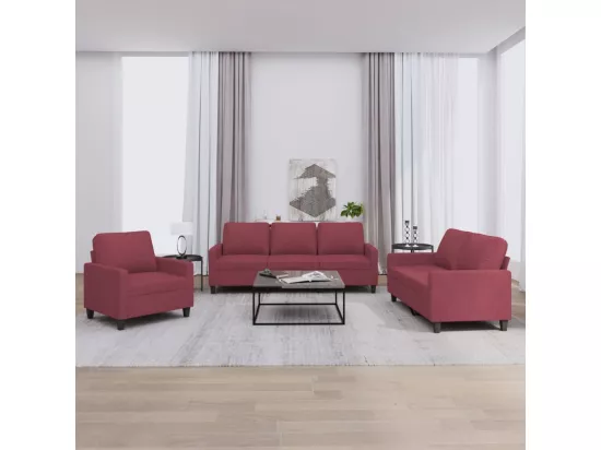 Ensemble de canapés 3 pcs avec coussins Rouge bordeaux Tissu