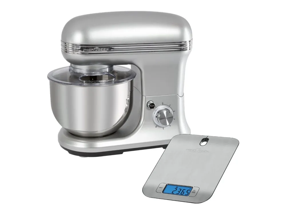 ProfiCook PC-KM 1222 W - Mixer - 5 liter - 1.2 kW - rustfrit stål/sølv - med PC-KW 1221 køkkenvægt